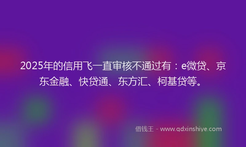 2025年的信用飞一直审核不通过有：e微贷、京东金融、快贷通、东方汇、柯基贷等。