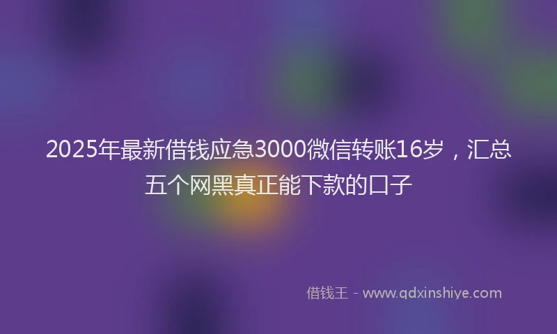 2025年最新借钱应急3000微信转账16岁，汇总五个网黑真正能下款的口子