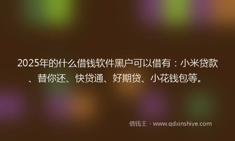 2025年的什么借钱软件黑户可以借有：小米贷款、替你还、快贷通、好期贷、小花钱包等。