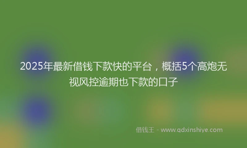 2025年最新借钱下款快的平台，概括5个高炮无视风控逾期也下款的口子