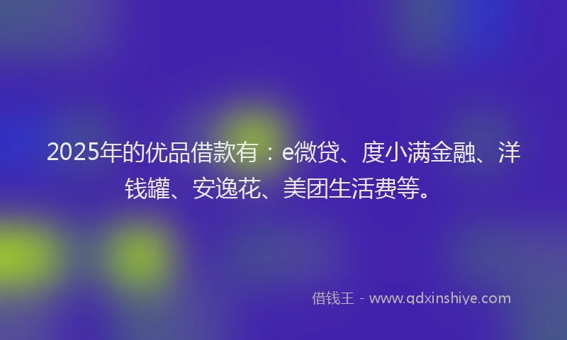 2025年的优品借款有：e微贷、度小满金融、洋钱罐、安逸花、美团生活费等。