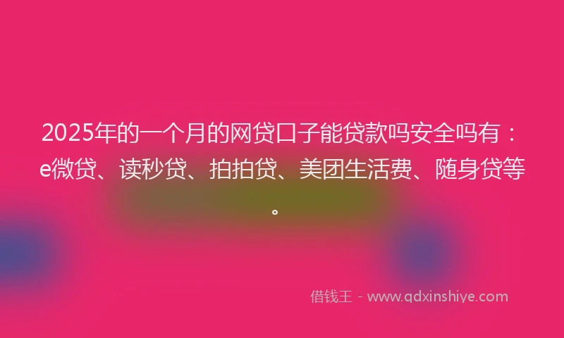 2025年的一个月的网贷口子能贷款吗安全吗有：e微贷、读秒贷、拍拍贷、美团生活费、随身贷等。