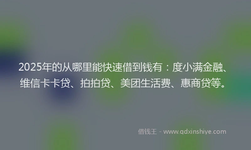 2025年的从哪里能快速借到钱有：度小满金融、维信卡卡贷、拍拍贷、美团生活费、惠商贷等。