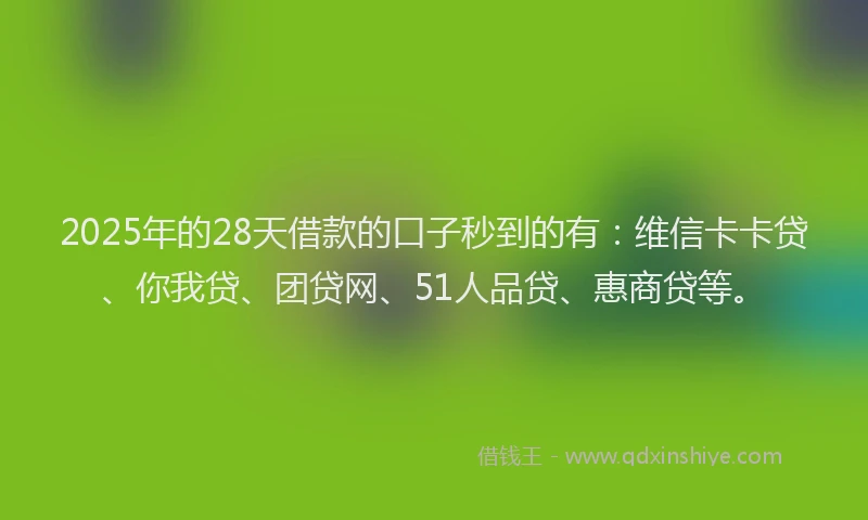 2025年的28天借款的口子秒到的有：维信卡卡贷、你我贷、团贷网、51人品贷、惠商贷等。