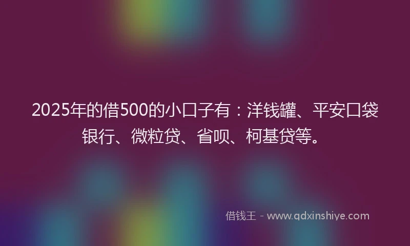 2025年的借500的小口子有：洋钱罐、平安口袋银行、微粒贷、省呗、柯基贷等。