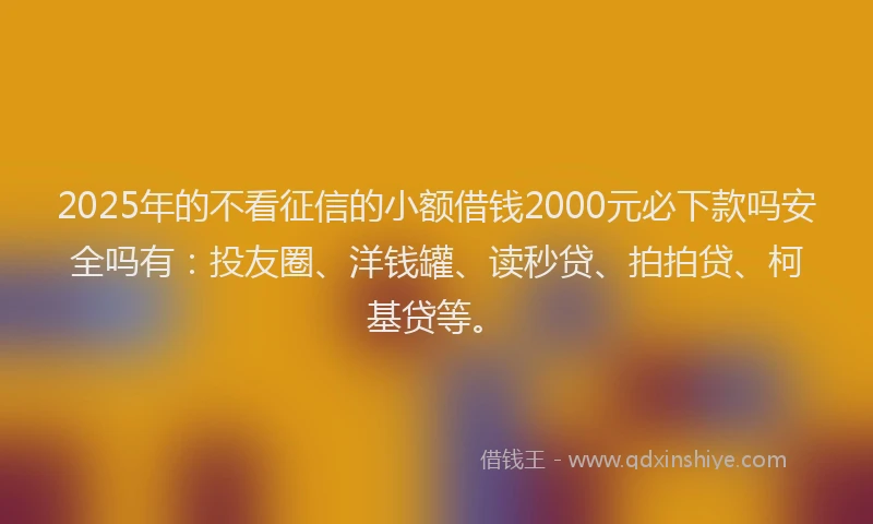 2025年的不看征信的小额借钱2000元必下款吗安全吗有：投友圈、洋钱罐、读秒贷、拍拍贷、柯基贷等。