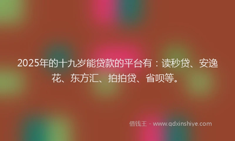 2025年的十九岁能贷款的平台有：读秒贷、安逸花、东方汇、拍拍贷、省呗等。