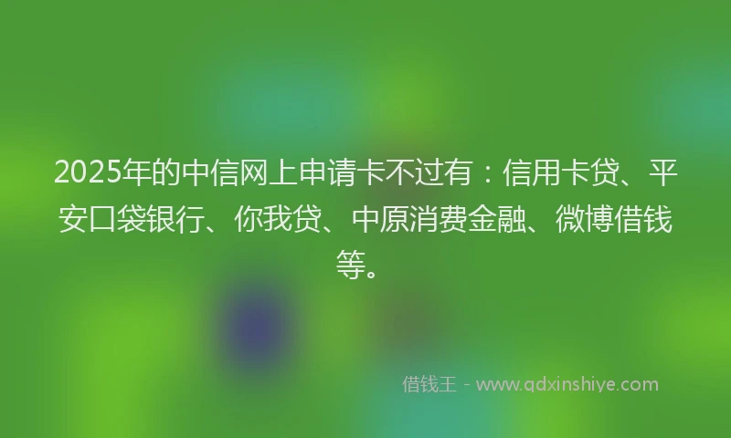 2025年的中信网上申请卡不过有：信用卡贷、平安口袋银行、你我贷、中原消费金融、微博借钱等。