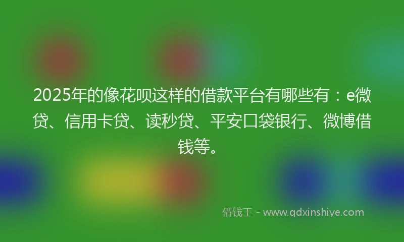 2025年的像花呗这样的借款平台有哪些有：e微贷、信用卡贷、读秒贷、平安口袋银行、微博借钱等。
