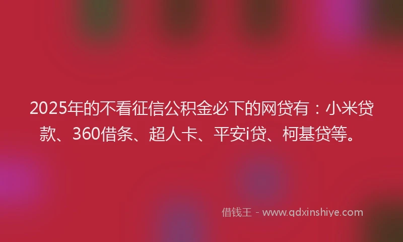2025年的不看征信公积金必下的网贷有：小米贷款、360借条、超人卡、平安i贷、柯基贷等。