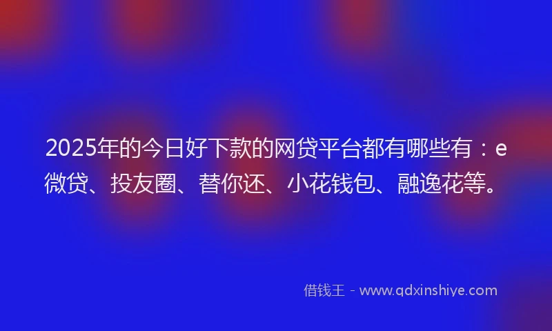 2025年的今日好下款的网贷平台都有哪些有：e微贷、投友圈、替你还、小花钱包、融逸花等。