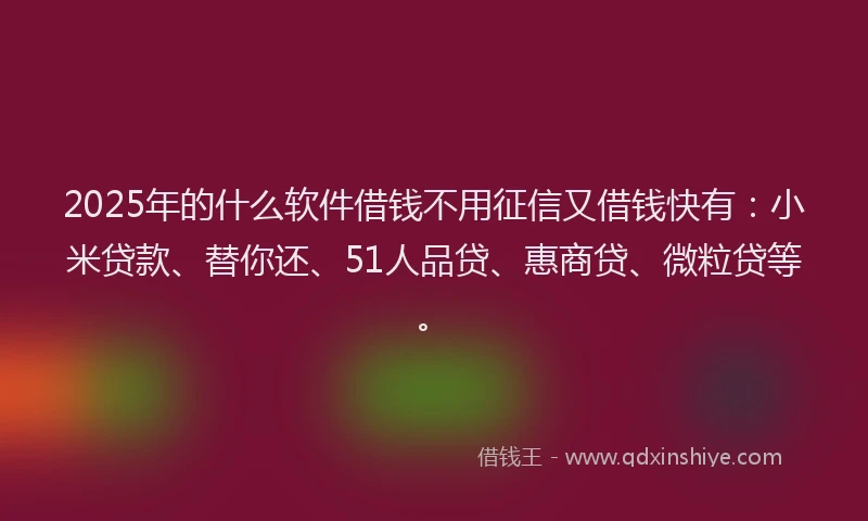 2025年的什么软件借钱不用征信又借钱快有：小米贷款、替你还、51人品贷、惠商贷、微粒贷等。