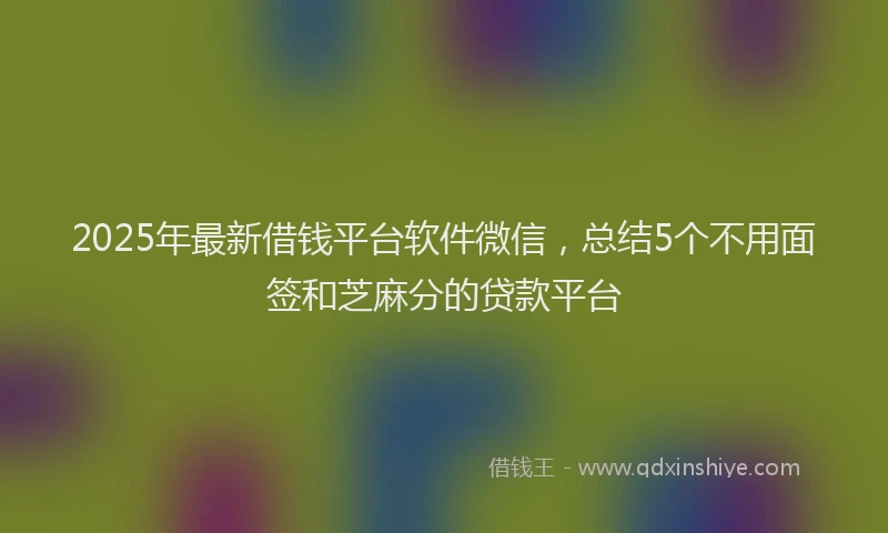2025年最新借钱平台软件微信，总结5个不用面签和芝麻分的贷款平台