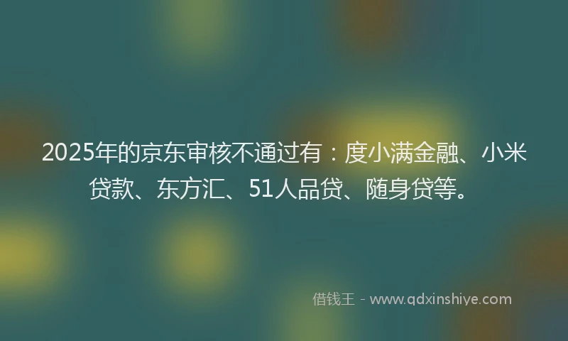 2025年的京东审核不通过有：度小满金融、小米贷款、东方汇、51人品贷、随身贷等。