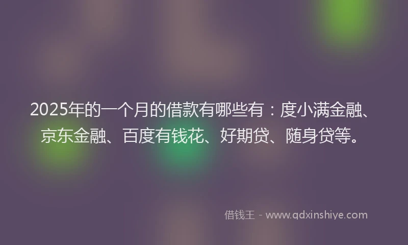 2025年的一个月的借款有哪些有：度小满金融、京东金融、百度有钱花、好期贷、随身贷等。