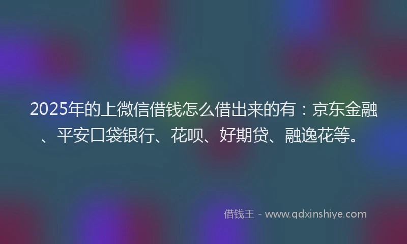 2025年的上微信借钱怎么借出来的有：京东金融、平安口袋银行、花呗、好期贷、融逸花等。