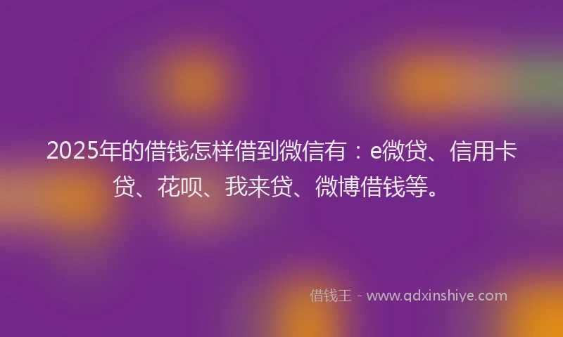 2025年的借钱怎样借到微信有：e微贷、信用卡贷、花呗、我来贷、微博借钱等。
