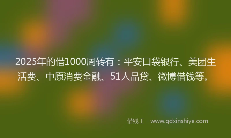 2025年的借1000周转有：平安口袋银行、美团生活费、中原消费金融、51人品贷、微博借钱等。
