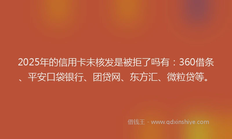 2025年的信用卡未核发是被拒了吗有：360借条、平安口袋银行、团贷网、东方汇、微粒贷等。