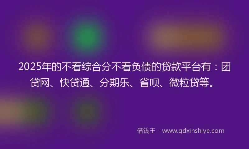 2025年的不看综合分不看负债的贷款平台有：团贷网、快贷通、分期乐、省呗、微粒贷等。