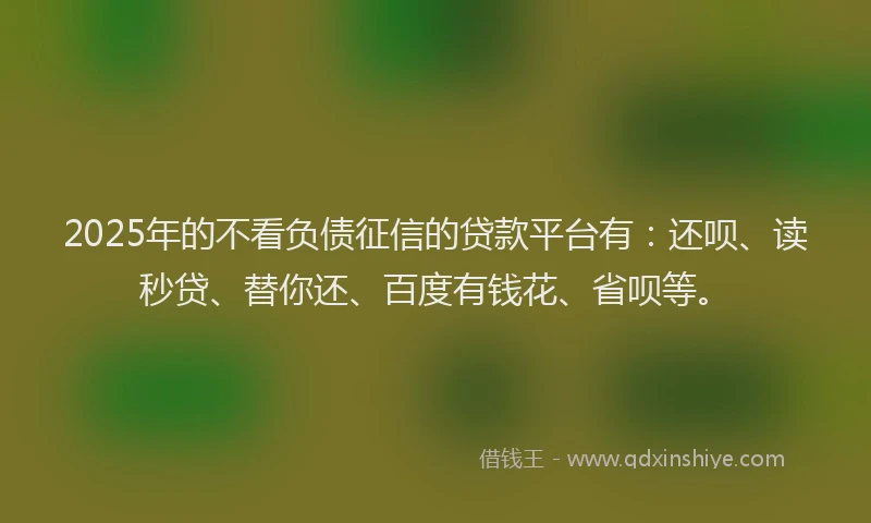 2025年的不看负债征信的贷款平台有：还呗、读秒贷、替你还、百度有钱花、省呗等。