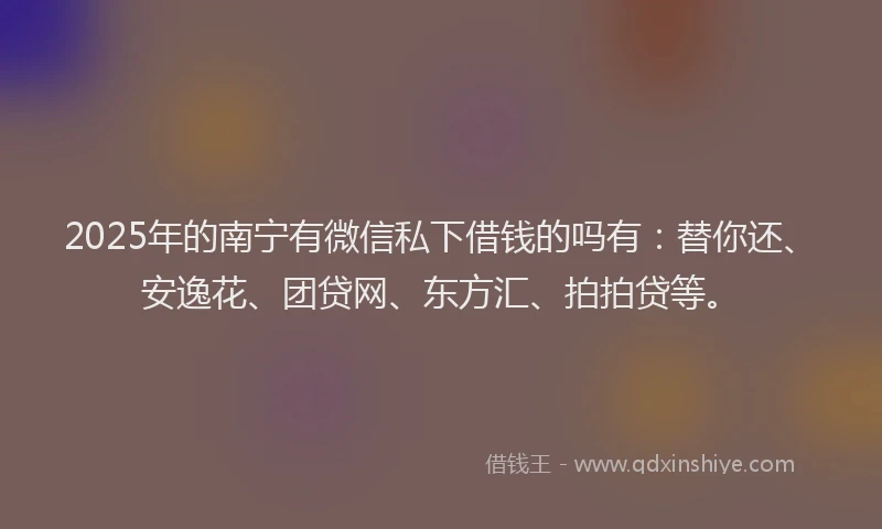 2025年的南宁有微信私下借钱的吗有：替你还、安逸花、团贷网、东方汇、拍拍贷等。