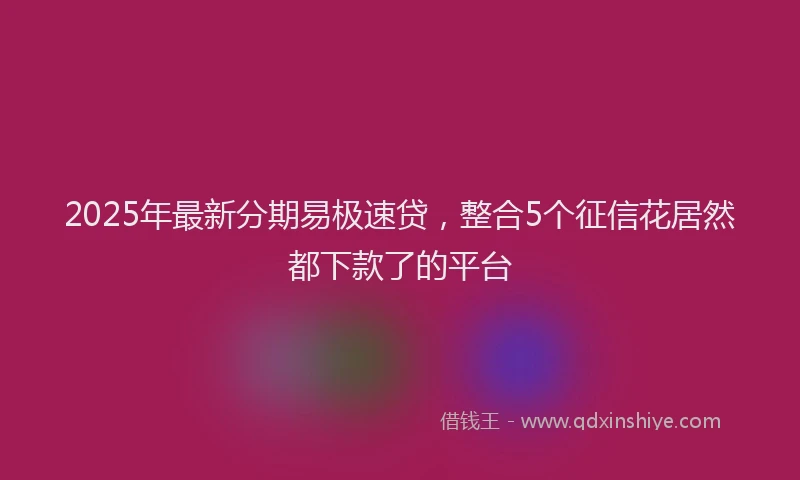 2025年最新分期易极速贷，整合5个征信花居然都下款了的平台