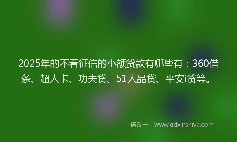 2025年的不看征信的小额贷款有哪些有：360借条、超人卡、功夫贷、51人品贷、平安i贷等。