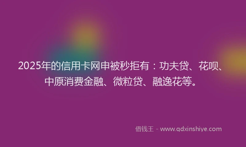 2025年的信用卡网申被秒拒有：功夫贷、花呗、中原消费金融、微粒贷、融逸花等。
