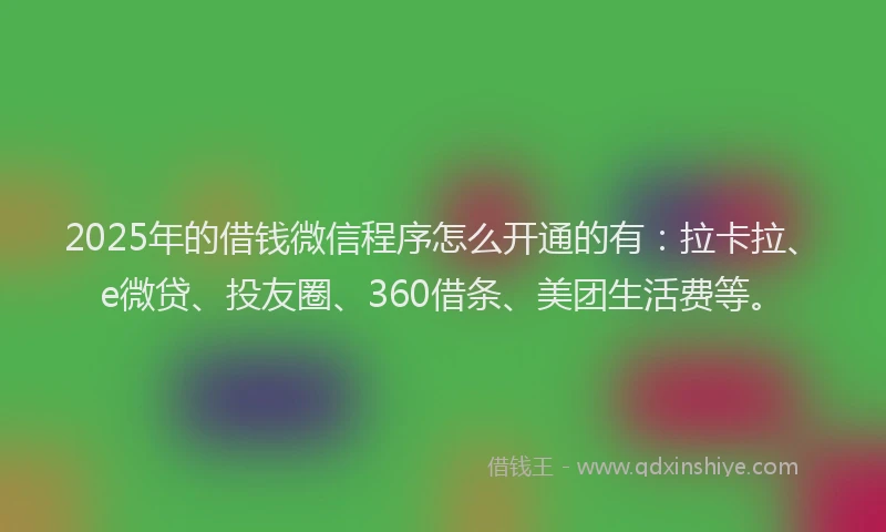 2025年的借钱微信程序怎么开通的有：拉卡拉、e微贷、投友圈、360借条、美团生活费等。