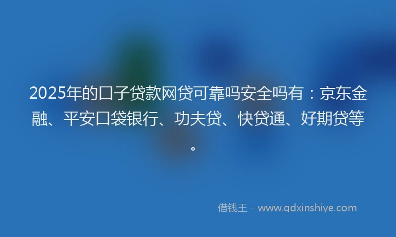 2025年的口子贷款网贷可靠吗安全吗有：京东金融、平安口袋银行、功夫贷、快贷通、好期贷等。