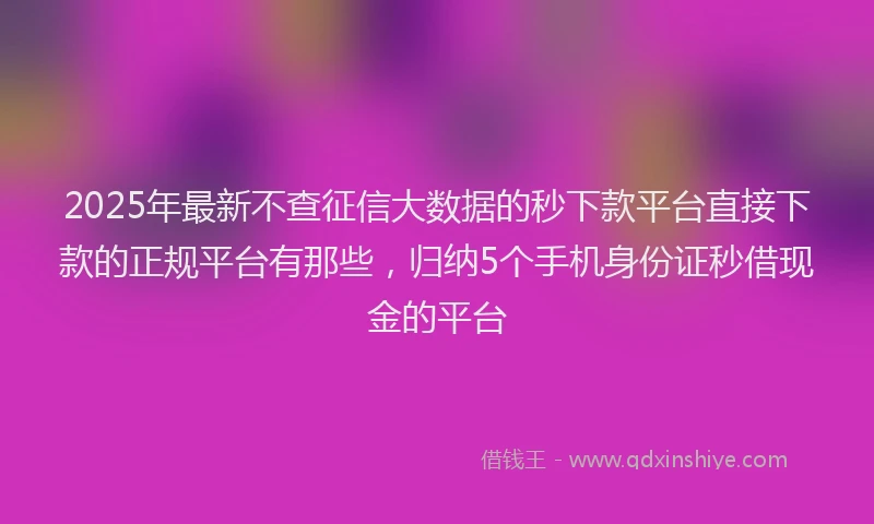 2025年最新不查征信大数据的秒下款平台直接下款的正规平台有那些，归纳5个手机身份证秒借现金的平台