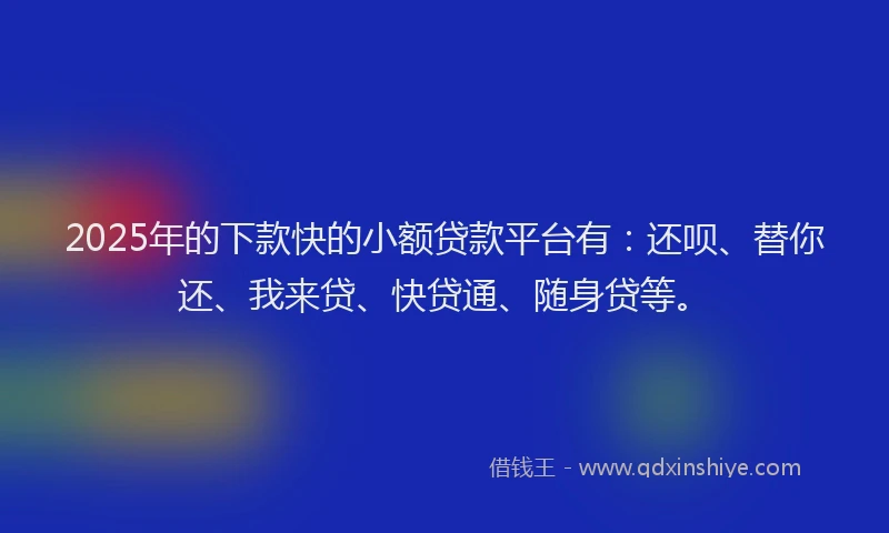 2025年的下款快的小额贷款平台有：还呗、替你还、我来贷、快贷通、随身贷等。