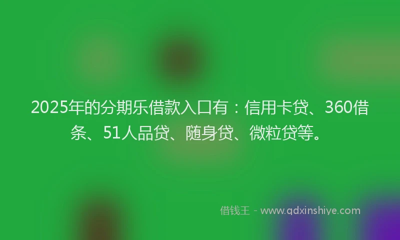 2025年的分期乐借款入口有：信用卡贷、360借条、51人品贷、随身贷、微粒贷等。