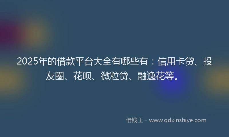 2025年的借款平台大全有哪些有：信用卡贷、投友圈、花呗、微粒贷、融逸花等。