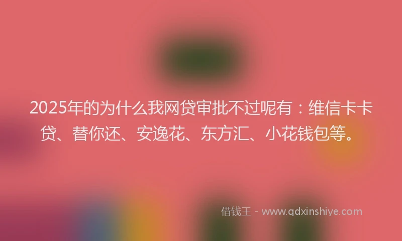 2025年的为什么我网贷审批不过呢有：维信卡卡贷、替你还、安逸花、东方汇、小花钱包等。