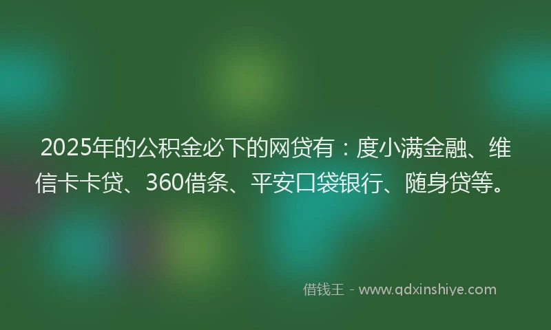 2025年的公积金必下的网贷有：度小满金融、维信卡卡贷、360借条、平安口袋银行、随身贷等。
