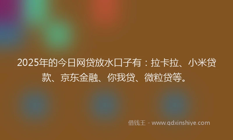 2025年的今日网贷放水口子有：拉卡拉、小米贷款、京东金融、你我贷、微粒贷等。