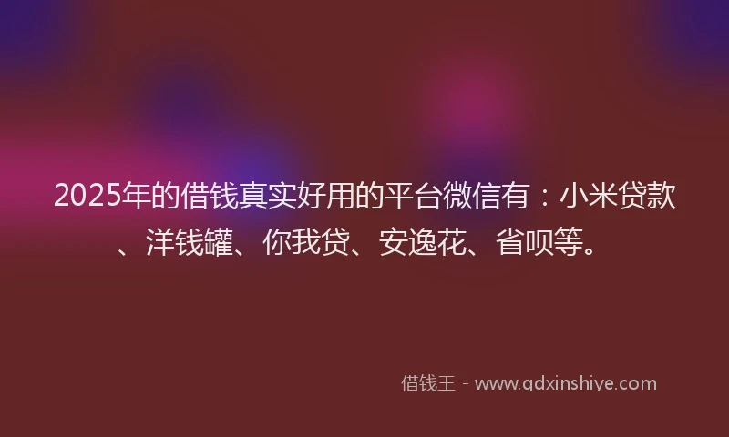 2025年的借钱真实好用的平台微信有：小米贷款、洋钱罐、你我贷、安逸花、省呗等。