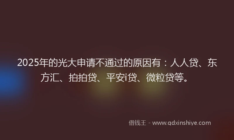 2025年的光大申请不通过的原因有：人人贷、东方汇、拍拍贷、平安i贷、微粒贷等。