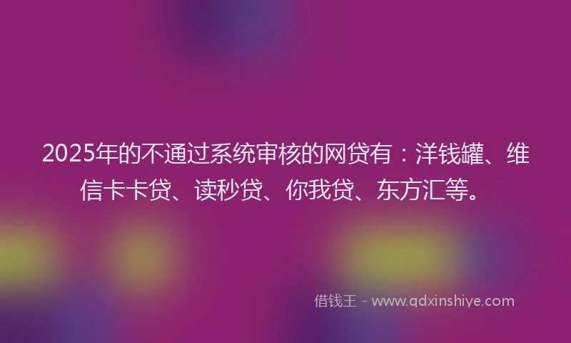 2025年的不通过系统审核的网贷有：洋钱罐、维信卡卡贷、读秒贷、你我贷、东方汇等。