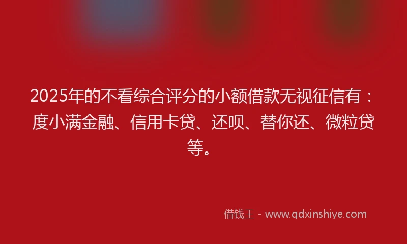 2025年的不看综合评分的小额借款无视征信有：度小满金融、信用卡贷、还呗、替你还、微粒贷等。
