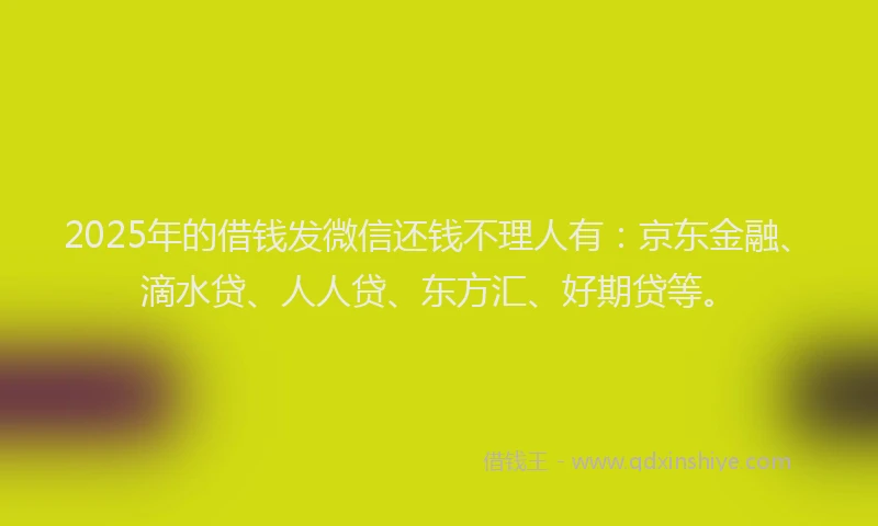 2025年的借钱发微信还钱不理人有：京东金融、滴水贷、人人贷、东方汇、好期贷等。