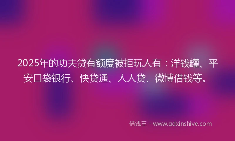 2025年的功夫贷有额度被拒玩人有：洋钱罐、平安口袋银行、快贷通、人人贷、微博借钱等。