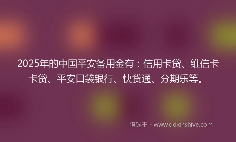 2025年的中国平安备用金有：信用卡贷、维信卡卡贷、平安口袋银行、快贷通、分期乐等。