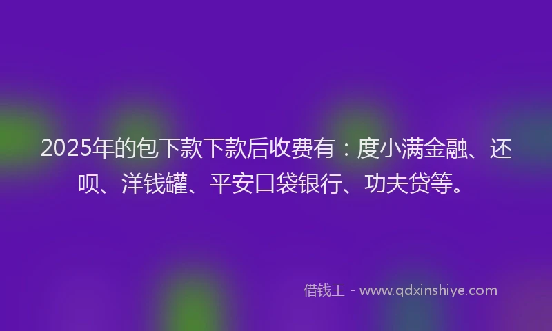 2025年的包下款下款后收费有：度小满金融、还呗、洋钱罐、平安口袋银行、功夫贷等。