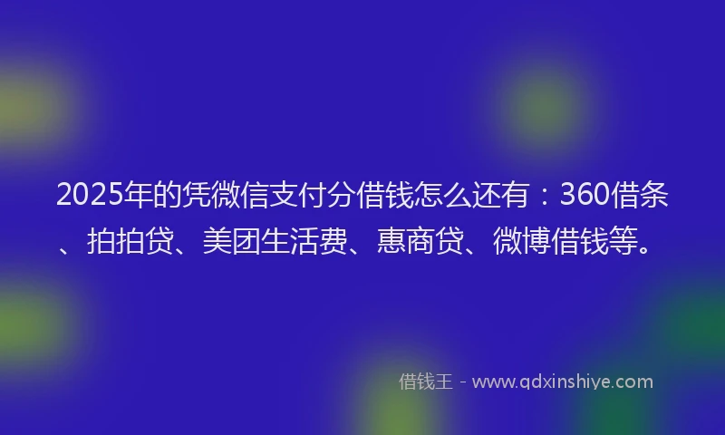 2025年的凭微信支付分借钱怎么还有：360借条、拍拍贷、美团生活费、惠商贷、微博借钱等。
