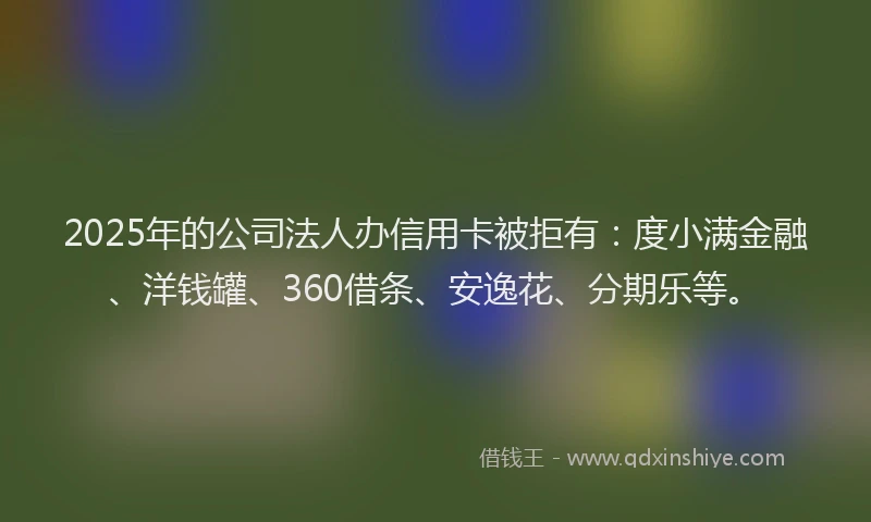 2025年的公司法人办信用卡被拒有：度小满金融、洋钱罐、360借条、安逸花、分期乐等。