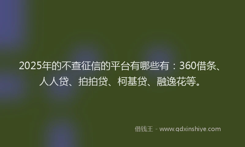 2025年的不查征信的平台有哪些有：360借条、人人贷、拍拍贷、柯基贷、融逸花等。