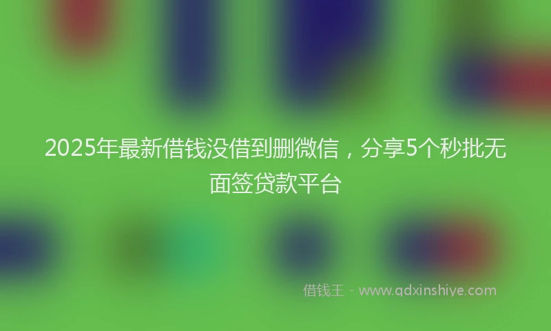 2025年最新借钱没借到删微信，分享5个秒批无面签贷款平台